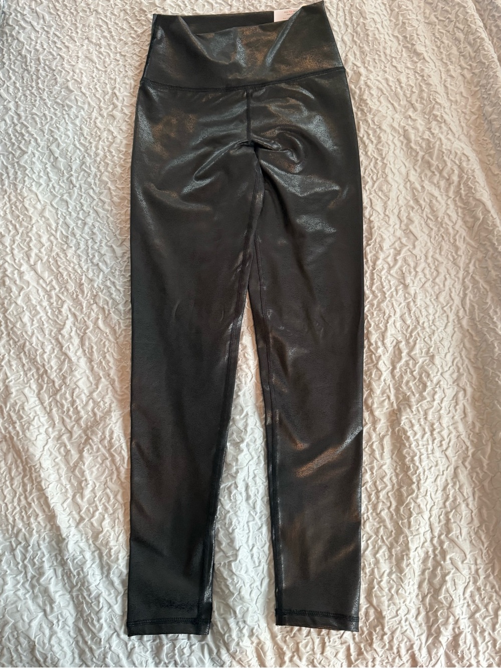 Aerie "Chill. Play. Move." Black Crackle Faux Leather High-Rise Leggings. NWT